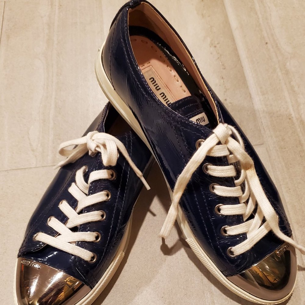 Miu Miu Patent Leather Metal Cap Sneakers